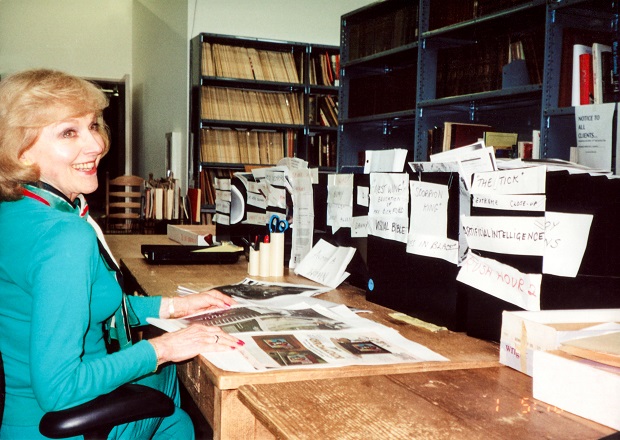 Lillian at her film research library (Photo courtesy of Zeitgeist Films)